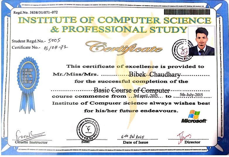 Computer Course Certificate
